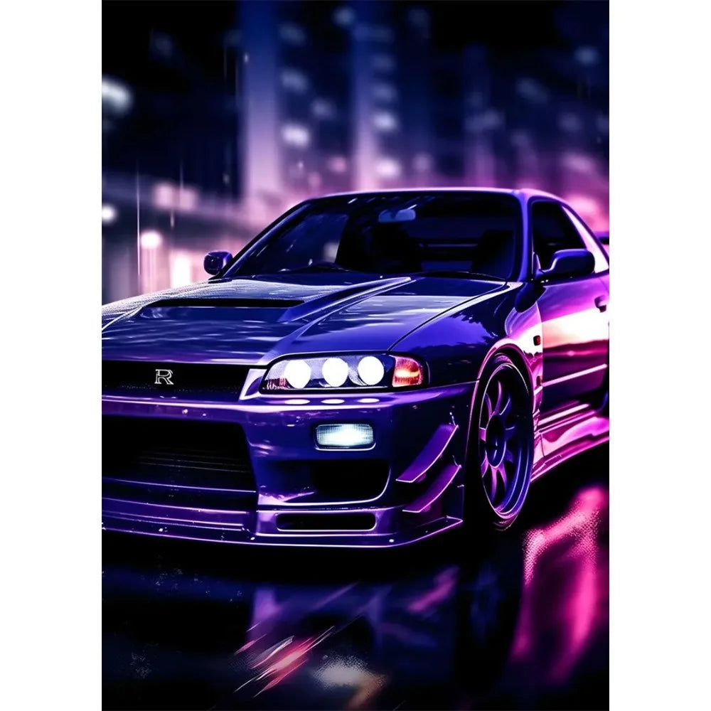 Purple Nissan GTR R34 Performance Car Aesthetic Poster