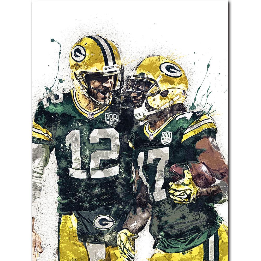 Aaron Rodgers Green Bay Packers Football Illustrated Art Print 