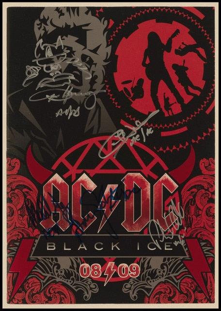 AC/DC Rock Autograph Poster Ice Wall Decor – Black Aesthetic