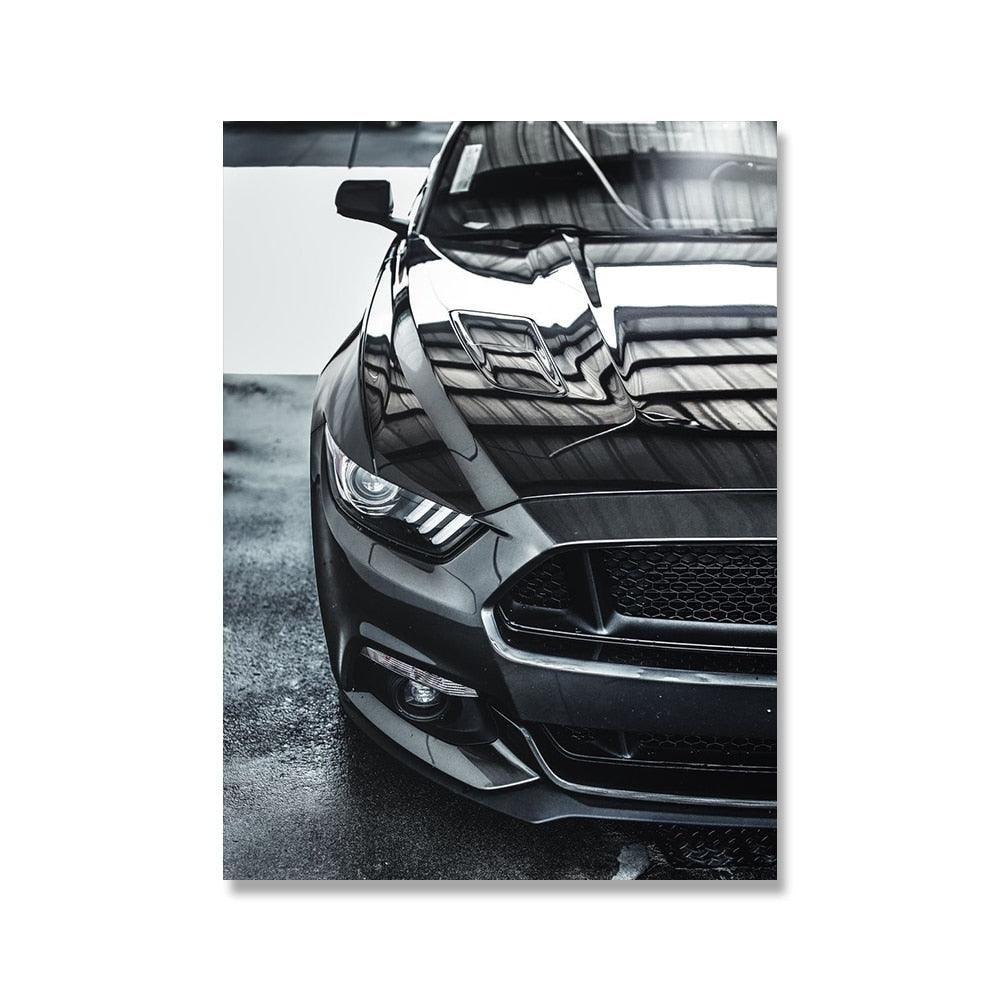 Gray Mustang Muscle Car Modern Poster – Aesthetic Wall Decor