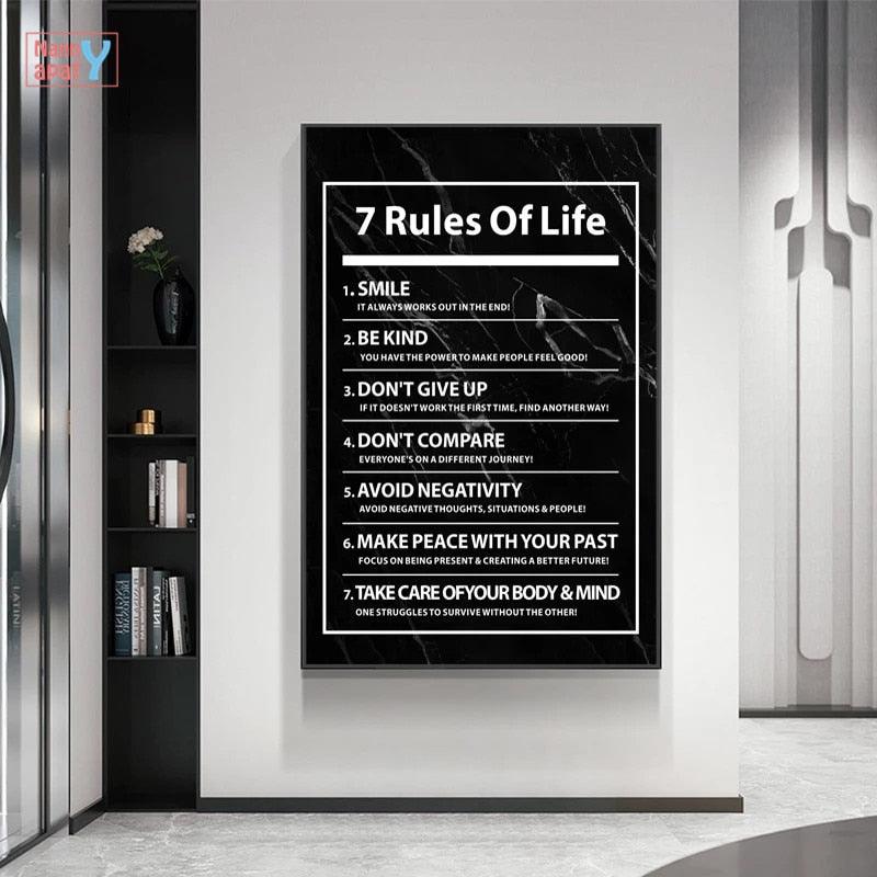 7 Rules of Life Motivational Wall Art Poster - Aesthetic Wall Decor