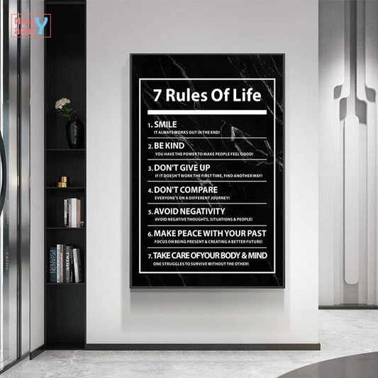 7 Rules of Life Motivational Wall Art Poster - Aesthetic Wall Decor