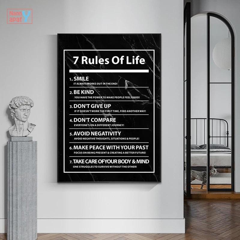 7 Rules of Life Motivational Wall Art Poster - Aesthetic Wall Decor