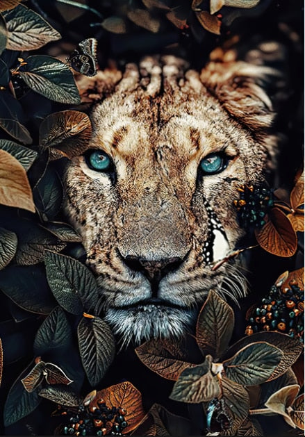 Female Lion Animal Flower Mural Poster