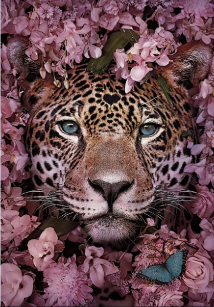 Jaguar Animal Flower Mural Poster