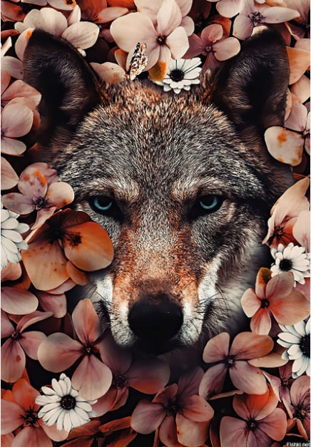 Coyote Animal Flower Mural Poster