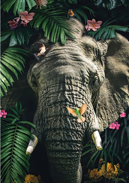 Elephant Animal Flower Mural Poster