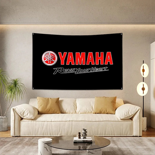 Yamaha Racing Revs Your Heart Tapestry Flag