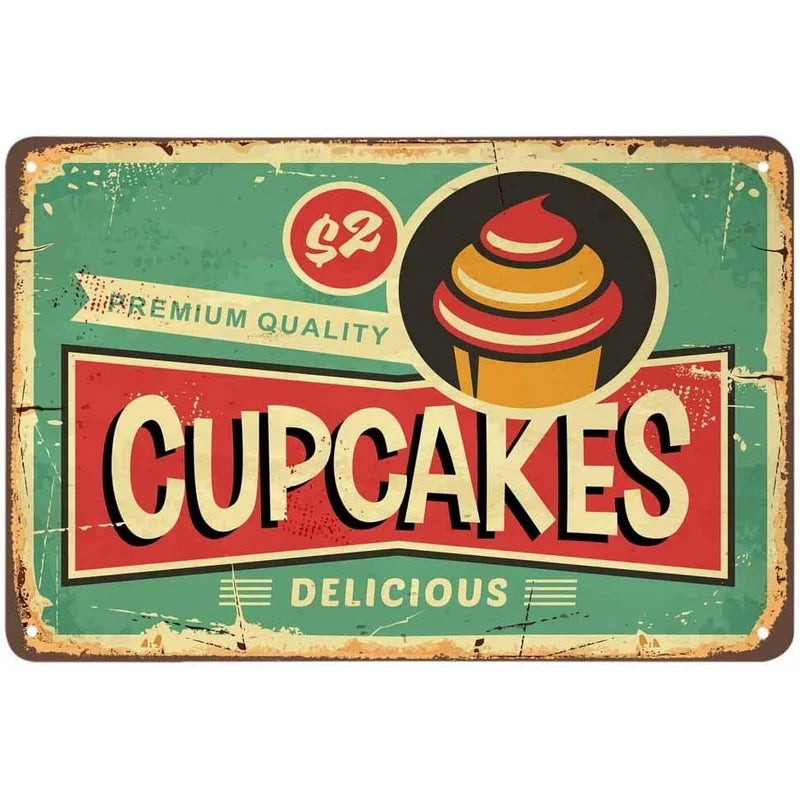 Retro Cupcakes Cafe Metal Sign Poster