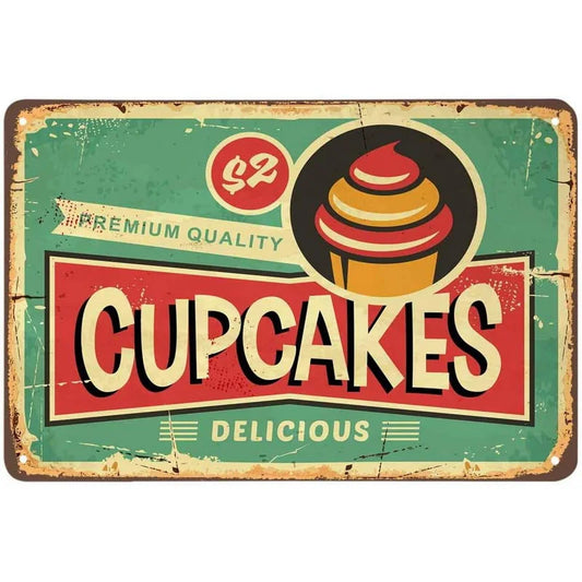 Retro Cupcakes Cafe Metal Sign Poster