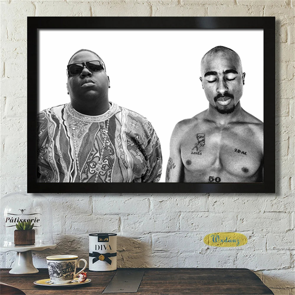 Biggie Smalls Tupac Black and White Rap Poster – Aesthetic Wall Decor