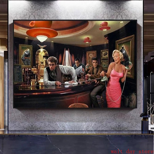 Elvis Presley Marilyn Monroe Elvis Presley Bar Painting Poster