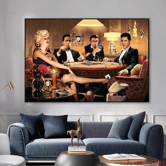 Elvis Presley James Dean Marilyn Monroe Playing Poker Painting Poster