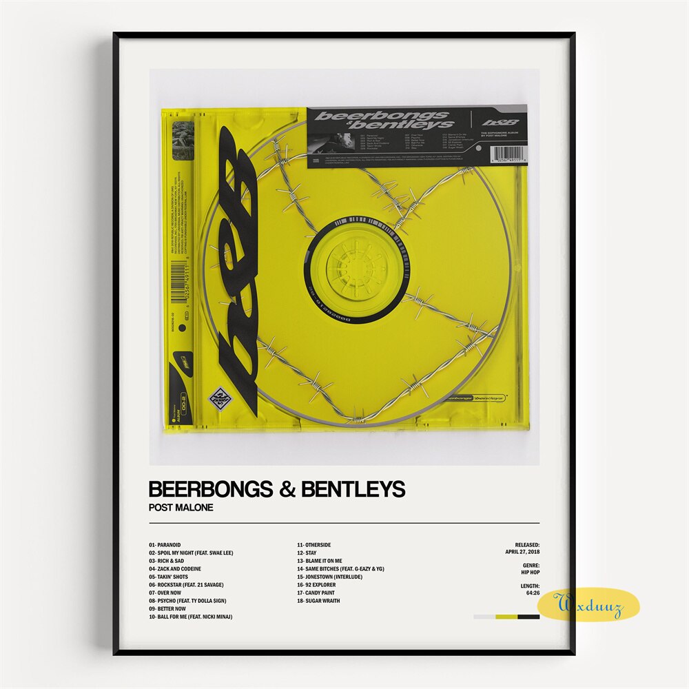 Post Malone Beerbongs & Bentleys Minimalist Album Cover Poster