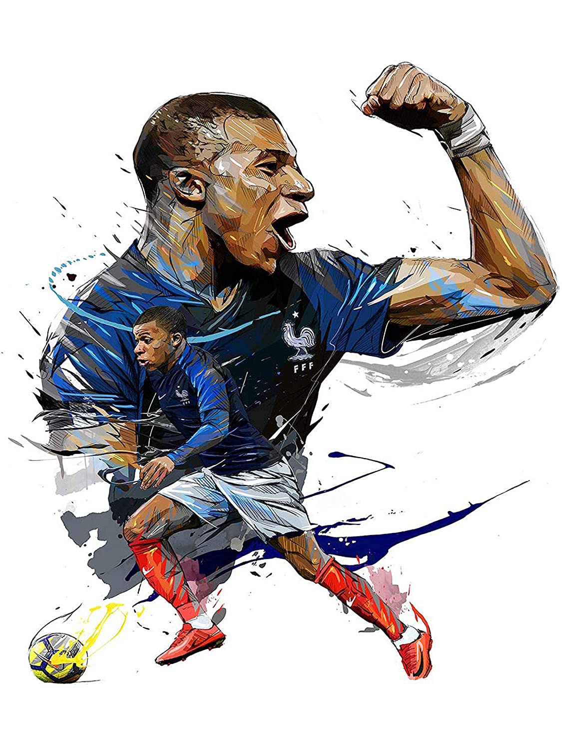 Kylian Mbappe Splash Football Star Soccer Poster