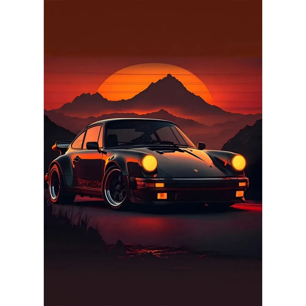 Vintage Porsche Sunset Sports Car Aesthetic Poster – Aesthetic Wall Decor