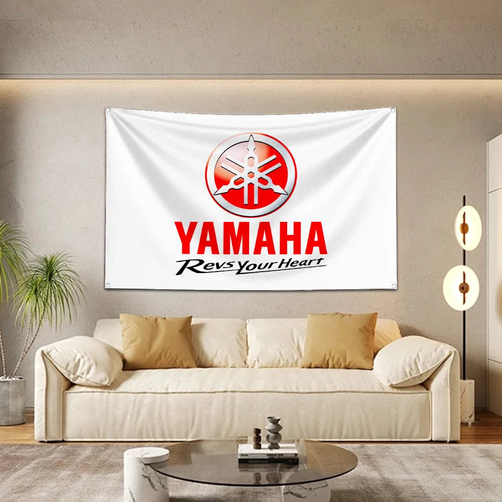 Yamaha Racing Revs Your Heart White Tapestry Flag