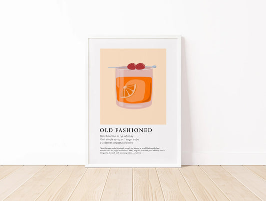 Old Fashioned Cocktail Bar Wall Art Poster