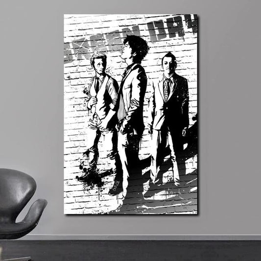 Green Day Black White Artwork Poster