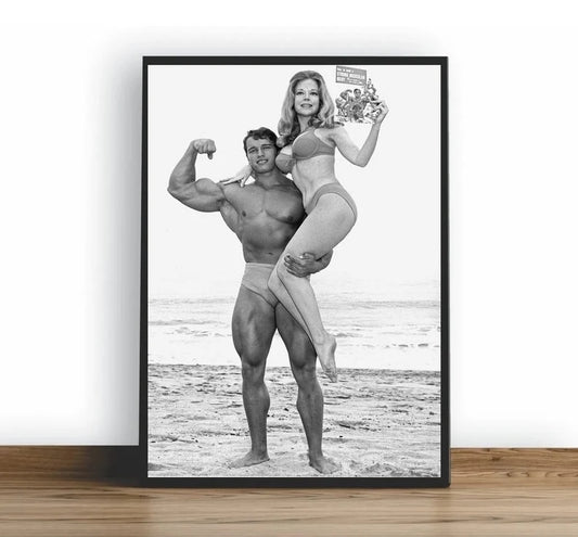 Arnold Schwarzenegger Holding Model Beach Poster