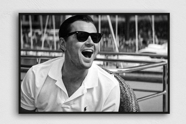 Jordan Belfort Leonardo Dicaprio Laughing Black White Poster