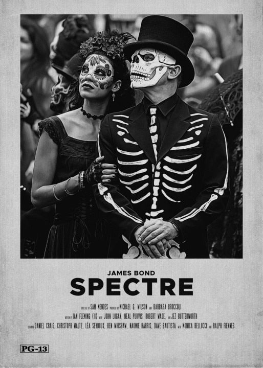 Spectre James Bond Masquerade Black White Minimalist Movie Poster