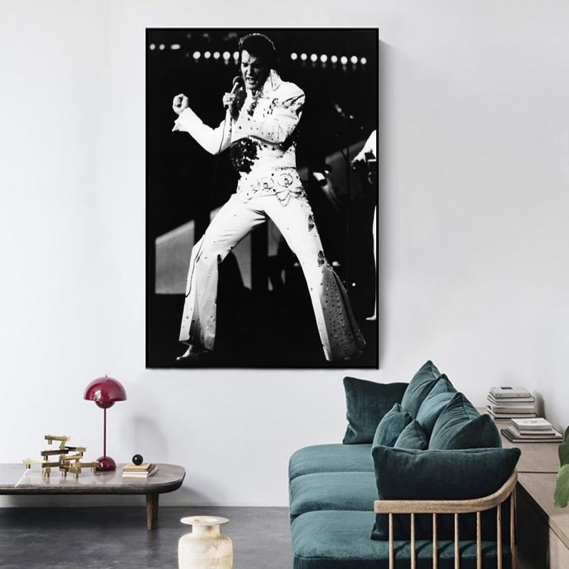 Elvis Presley On Stage Black White Poster