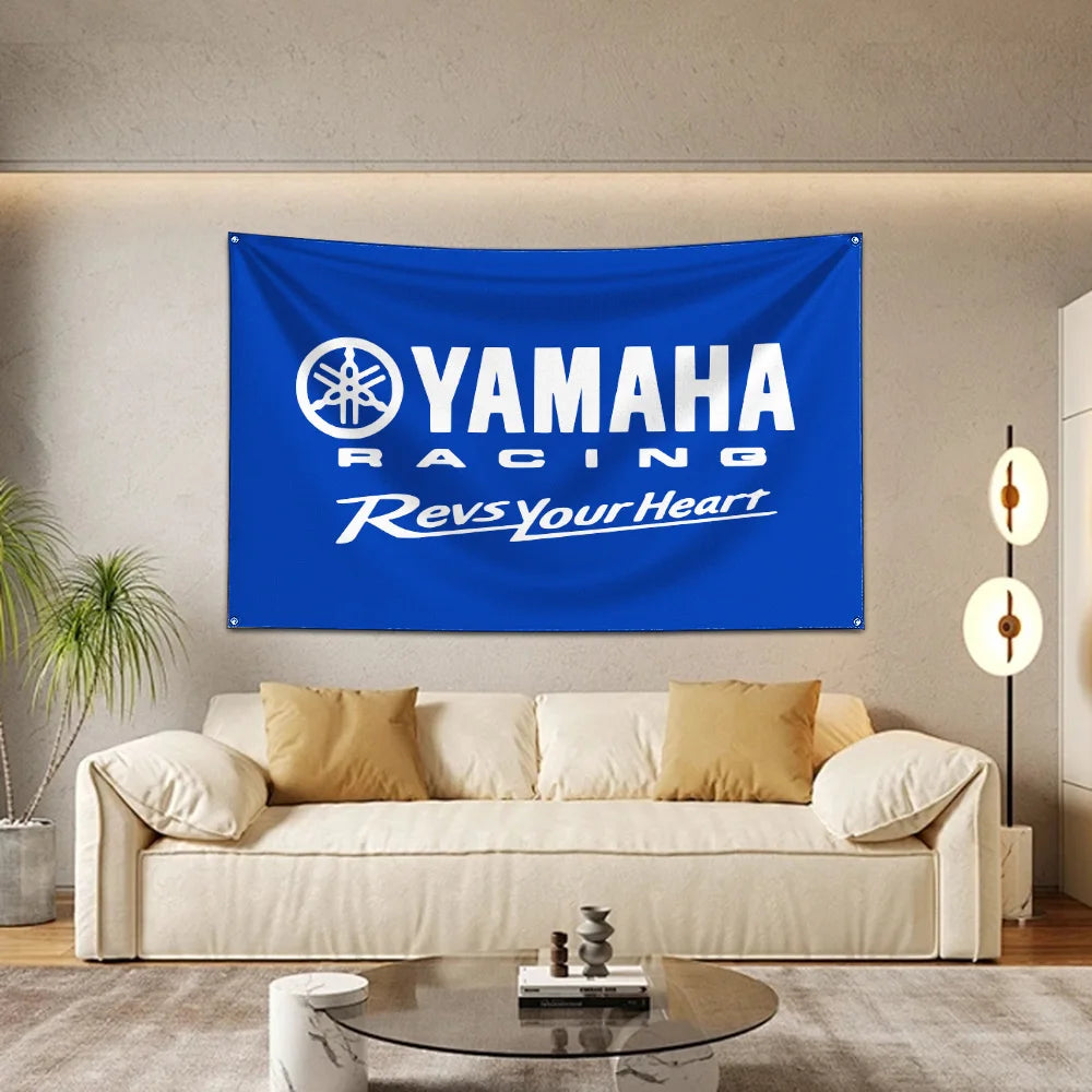 Yamaha Racing Revs Your Heart Blue Tapestry Flag