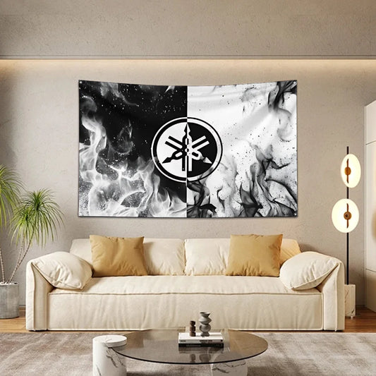 Yamaha Racing Logo White Black Tapestry Flag