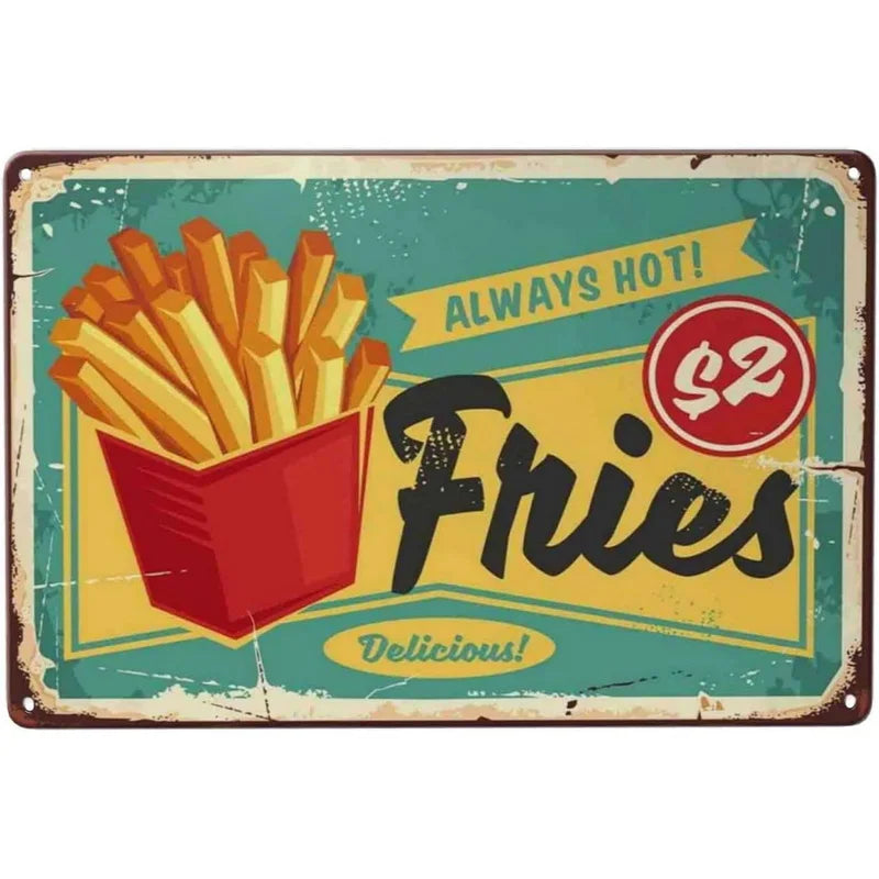 Always Hot Fries Retro Diner Metal Sign Poster