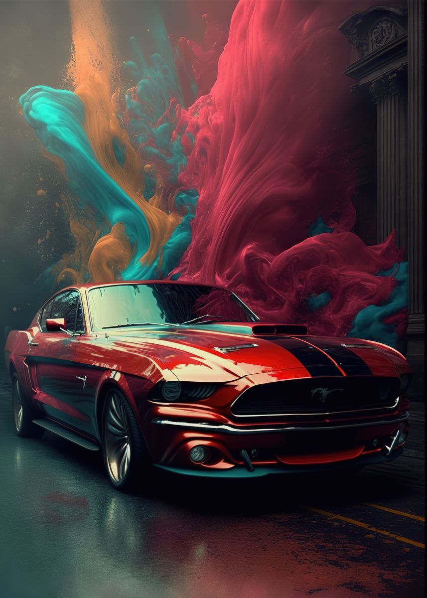 Mustang Super Car Futuristic Art Poster