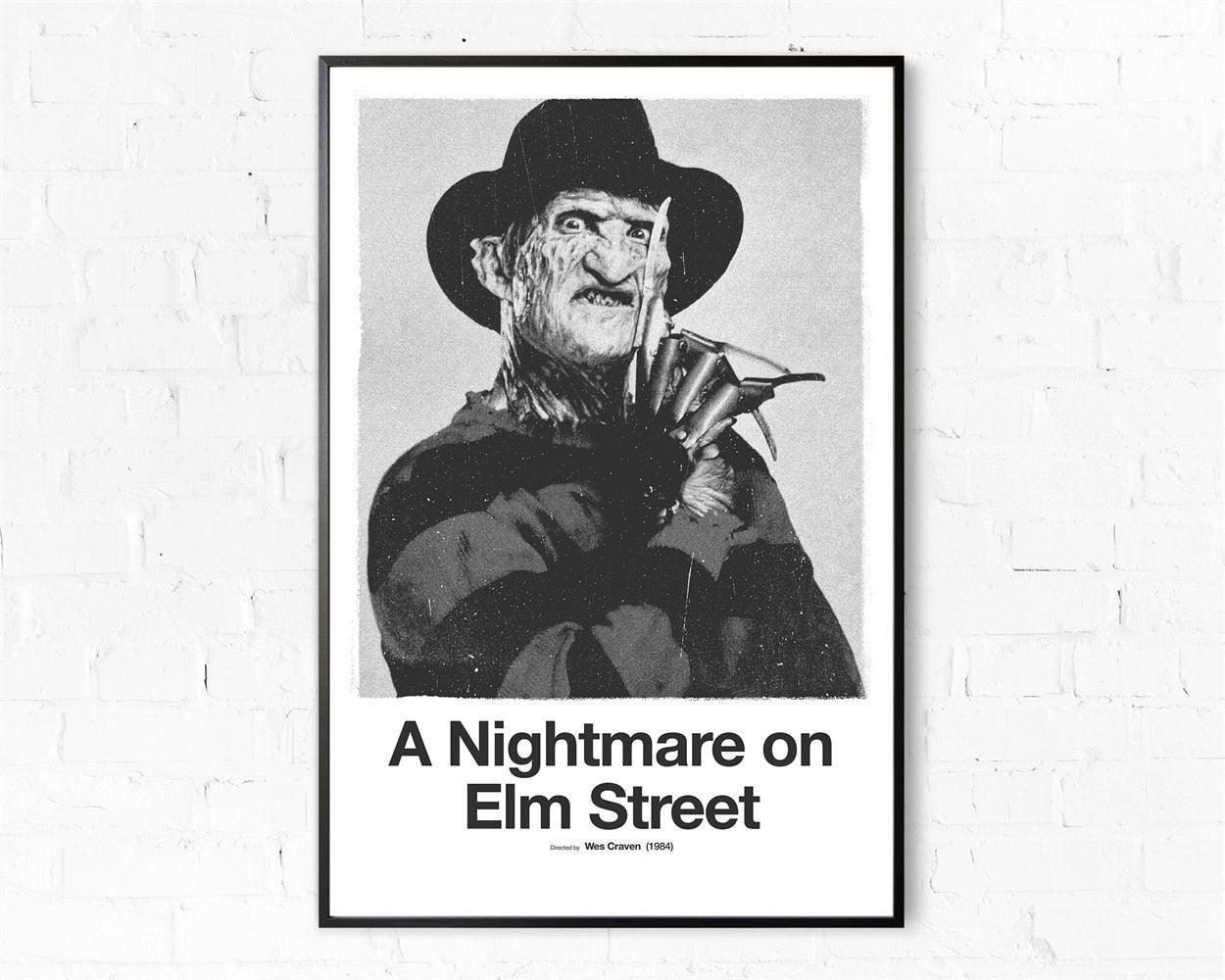 A Nightmare On Elm Street Black and White Minimalist Movie Poster - Aesthetic Wall Decor