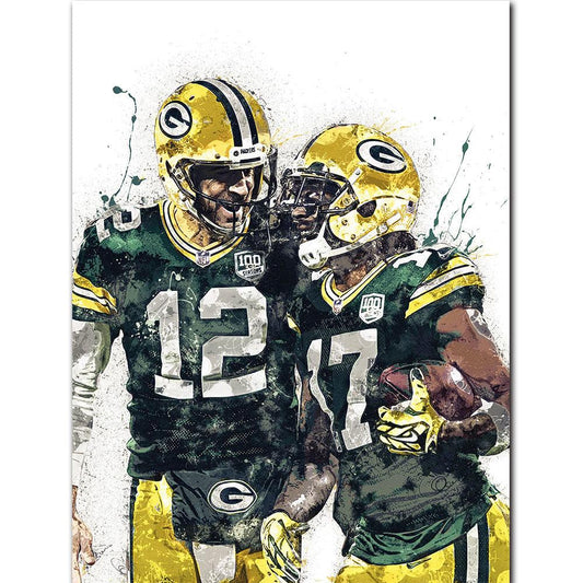 Aaron Rodgers and Davante Adams Packers Splash Effect NFL Poster - Aesthetic Wall Decor