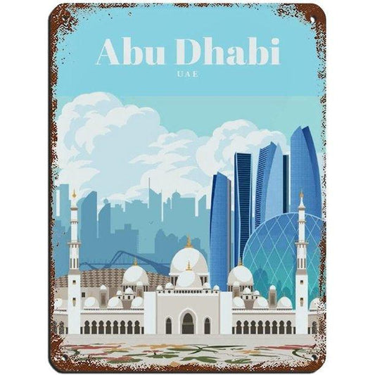 Abu Dhabi UAE Mosque Travel Metal Sign - Aesthetic Wall Decor