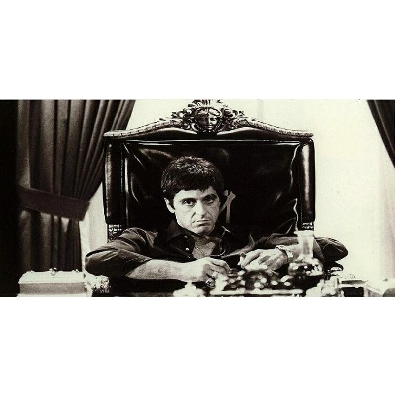 Al Pacino Scarface Behind Desk Black and White Wall Art Poster - Aesthetic Wall Decor