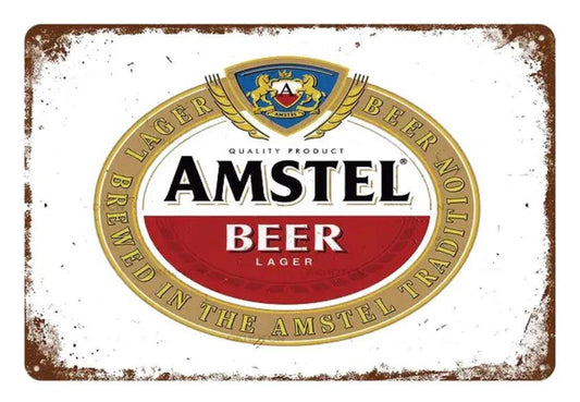 Amstel Lager Beer Logo Vintage Metal Bar Sign - Aesthetic Wall Decor