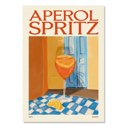 Aperol Spritz Cocktail Bar Wall Art Poster - Aesthetic Wall Decor