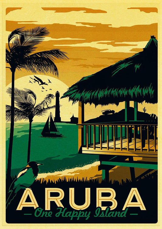 Aruba One Happy Island Vacation Travel Wall Art Poster - Aesthetic Wall Decor