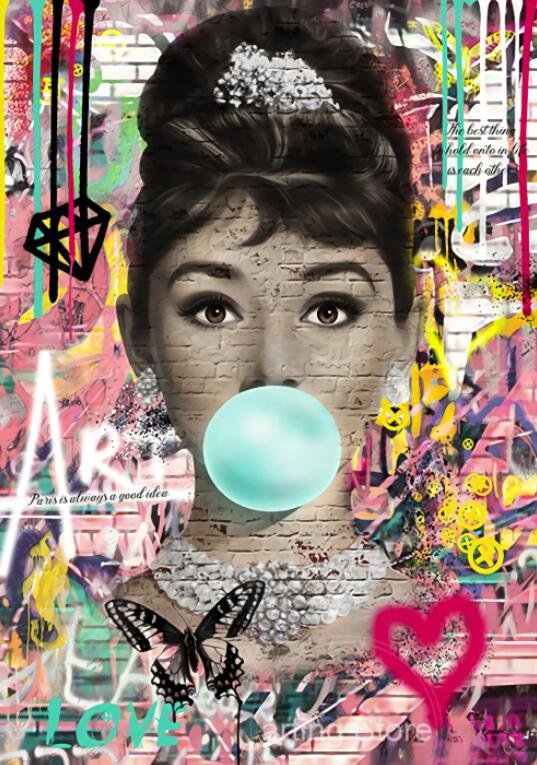 Audrey Hepburn Bubble Gum Pop Art Painting Poster - Aesthetic Wall Decor