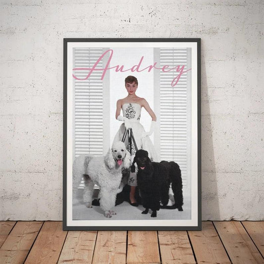 Audrey Hepburn Dogs Canvas Print Poster - Aesthetic Wall Decor