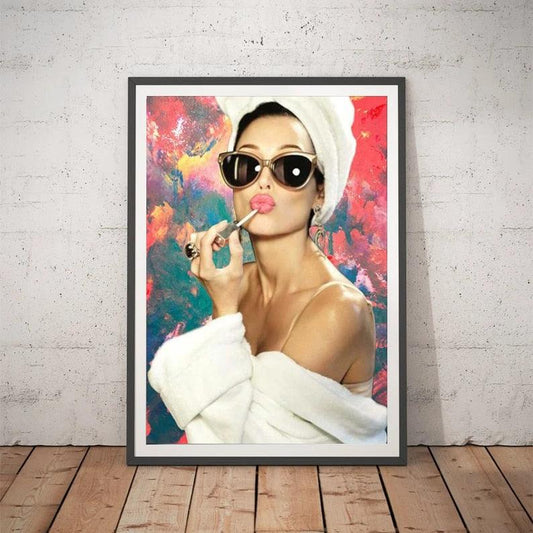 Audrey Hepburn Lipstick Sunglasses Painting Make Up Wall Art Poster - Aesthetic Wall Decor