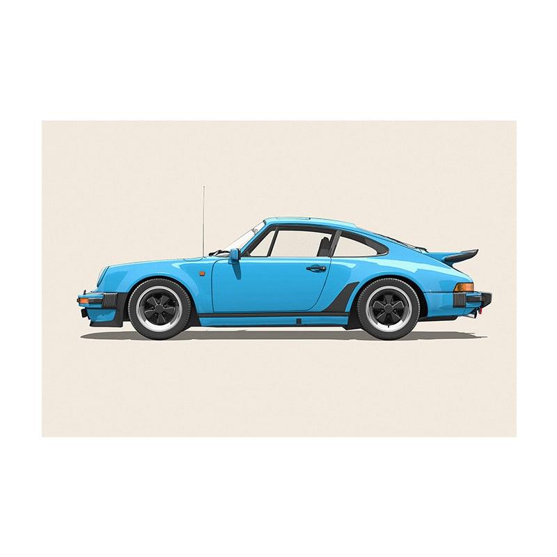 Blue Porsche Car Minimalist Poster - Aesthetic Wall Decor