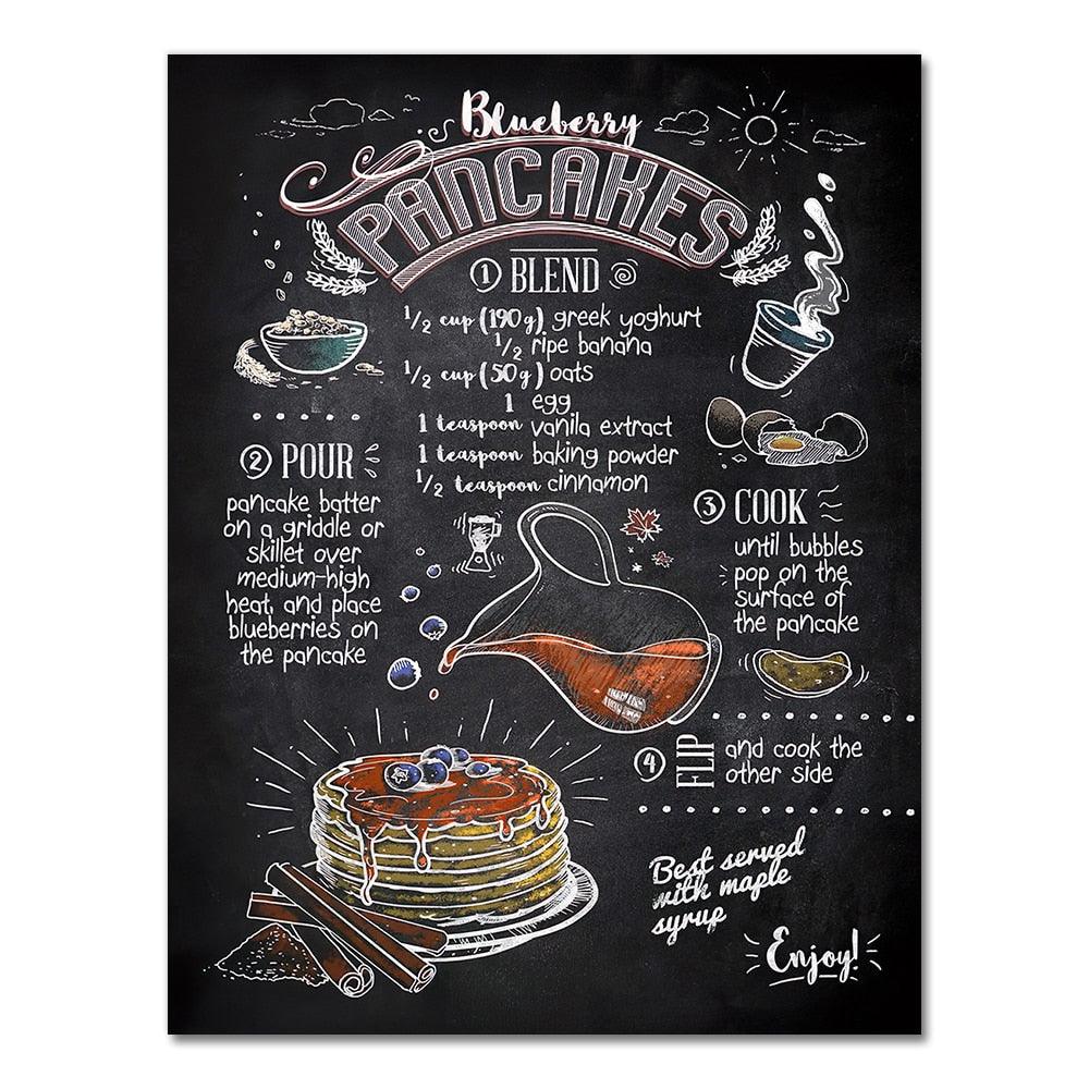 Blueberry Pancakes Cafe Diner Retro Recipe Wall Art Poster - Aesthetic Wall Decor