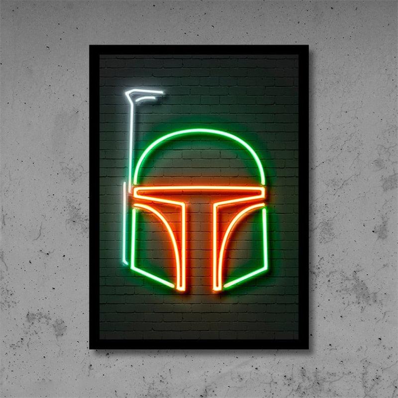 Boba Fest Starwars Movie Neon Effect Poster - Aesthetic Wall Decor