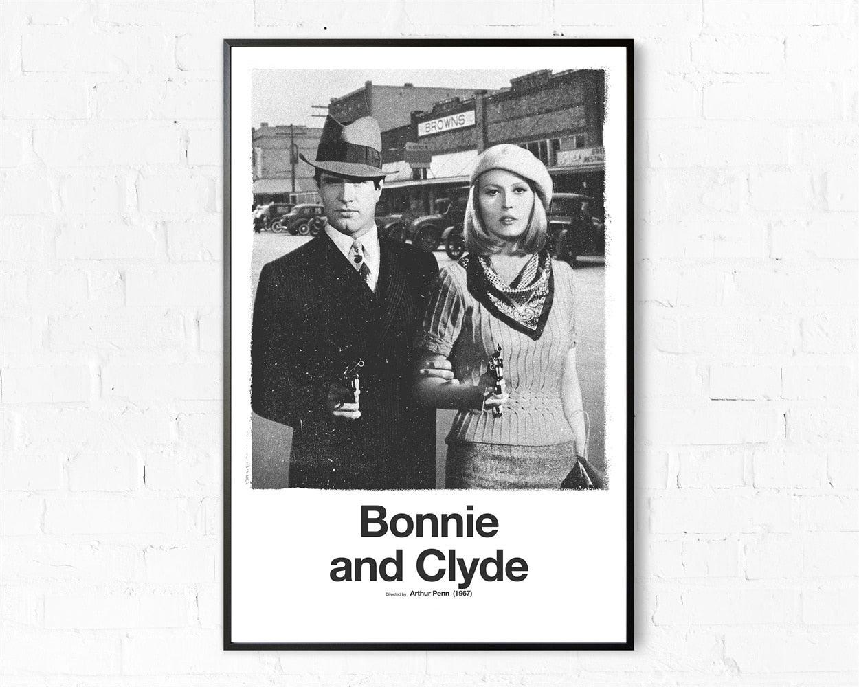 Bonnie and Clyde Black and White Minimalist Movie Poster - Aesthetic Wall Decor