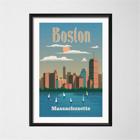 Boston Massachusetts Travel Destination Wall Art Poster - Aesthetic Wall Decor