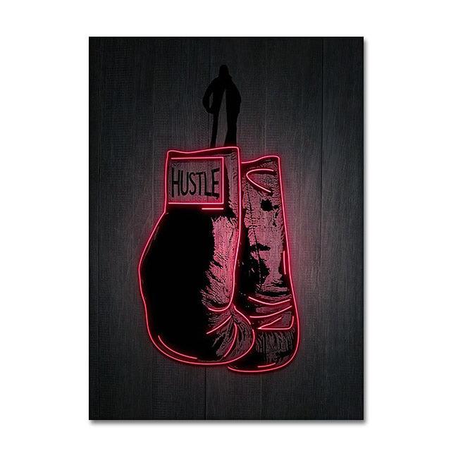 Boxing Gloves Neon Effect Poster - Aesthetic Wall Decor