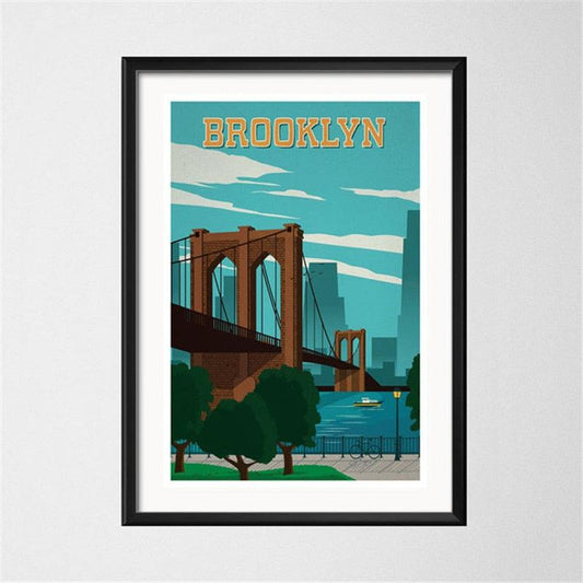 Brooklyn Bridge New York Travel Destination Wall Art Poster - Aesthetic Wall Decor