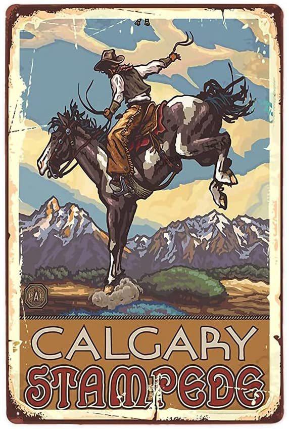 Calgary Stampede Cowboy Western Vintage Style Metal Sign - Aesthetic Wall Decor