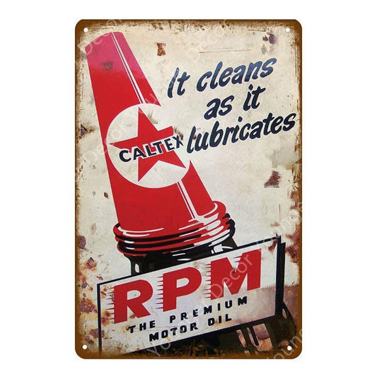 Caltex RPM Premium Motor Oil Vintage Mechanic Shop Wall Art Metal Sign - Aesthetic Wall Decor